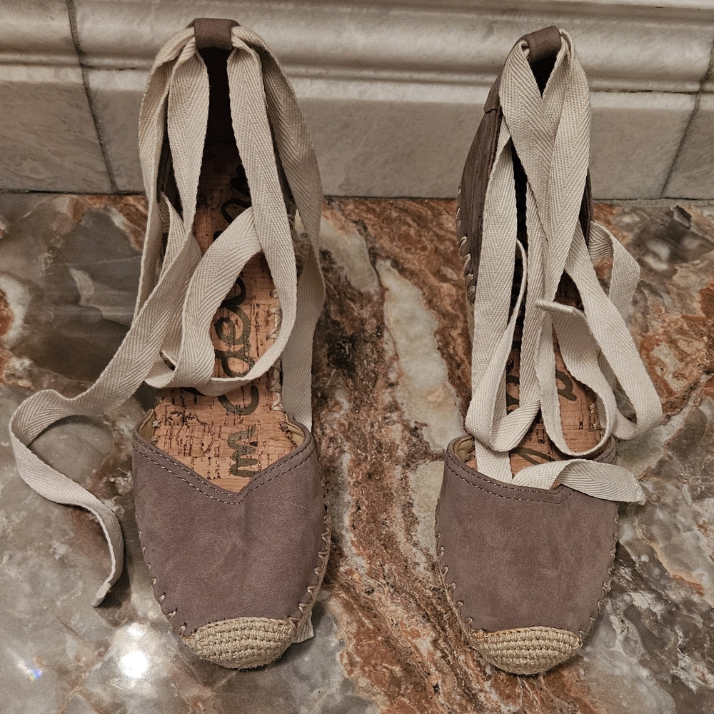 Sam Edelman Taupe Lace-Up Espadrilles